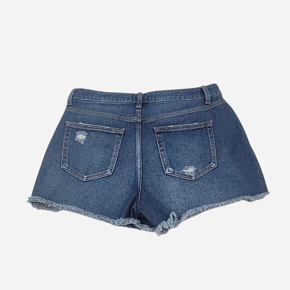Time and Tru High Rise Distressed Denim Shorts | Raw Hem | Size 6 - Picture 2 of 3